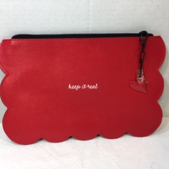 NEW Red Faux Leather "Keep It Real" Zip Pouch - Picture 1 of 4
